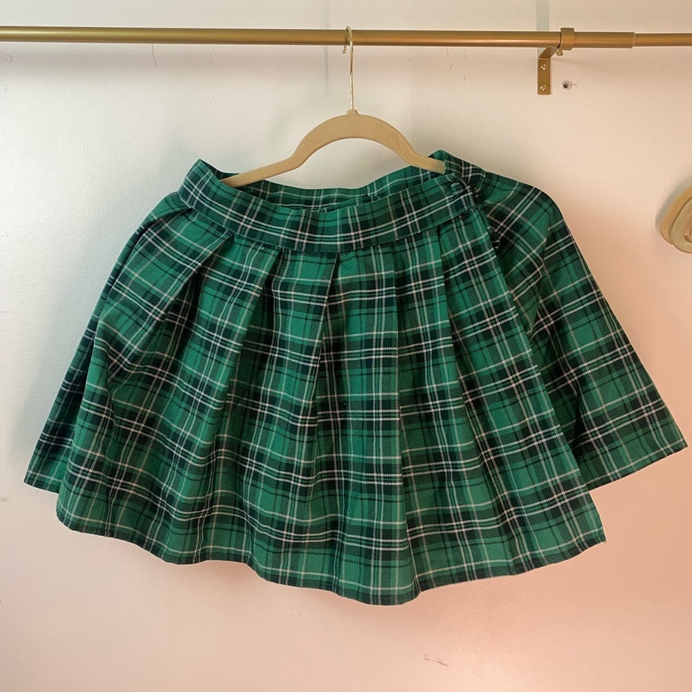 Women's Green Mini Skirt Double Fold